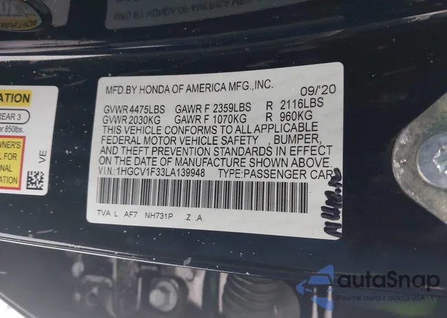 1HGCV1F33LA139948: 43869487