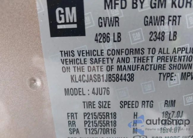 KL4CJASB1JB584438: 43869725