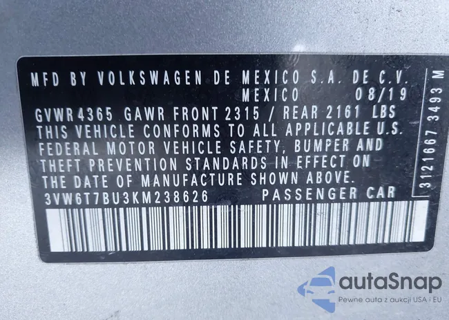 3VW6T7BU3KM238626: 43870983