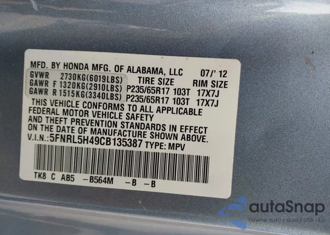 5FNRL5H49CB135387: 43871076