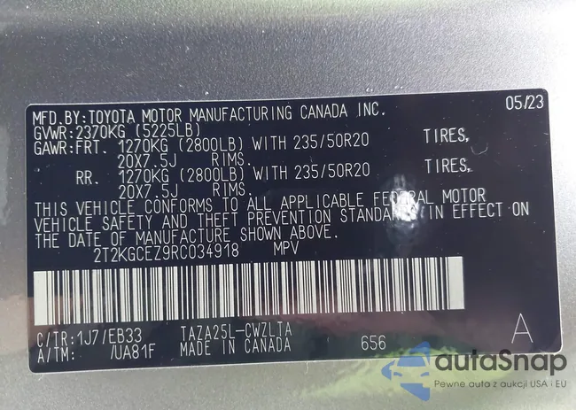 2T2KGCEZ9RC034918: 43871357