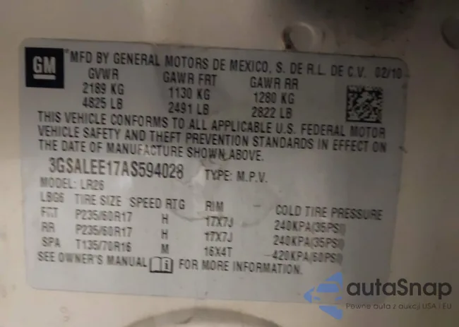 3GSALEE17AS594028: 43870567