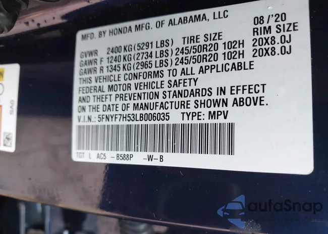 5FNYF7H53LB006035: 43870772