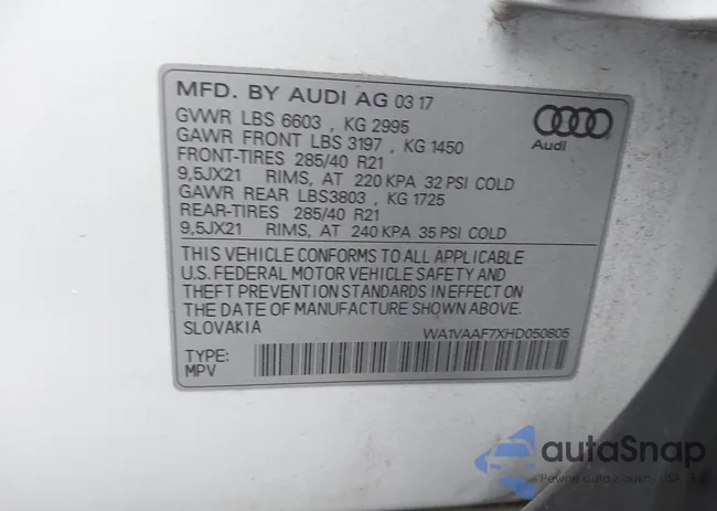 WA1VAAF7XHD050805: 43872181