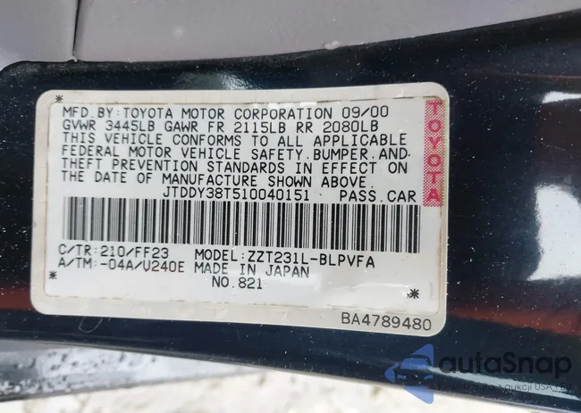 JTDDY38T510040151: 43872318