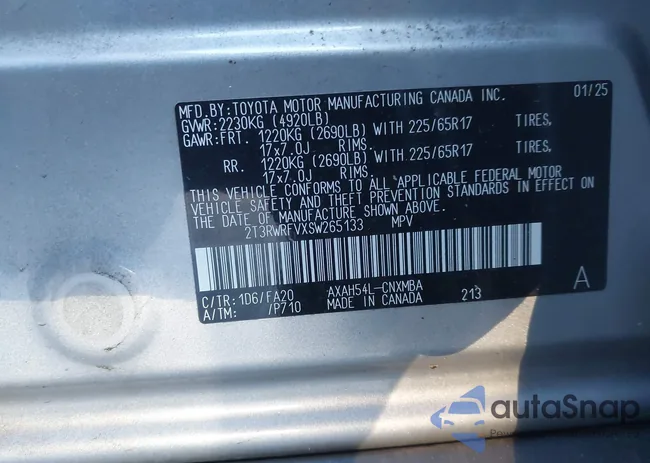 2T3RWRFVXSW265133: 43873981