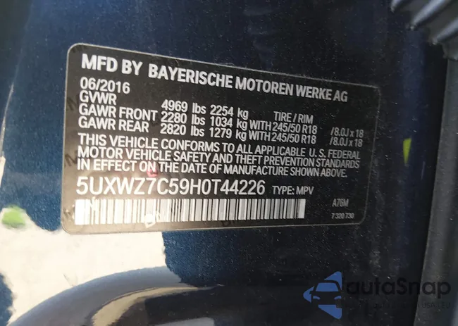 5UXWZ7C59H0T44226: 43874211