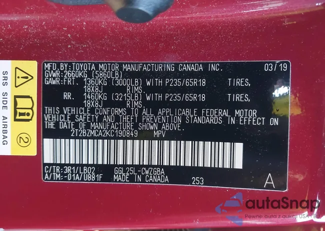 2T2BZMCA2KC190849: 43874214