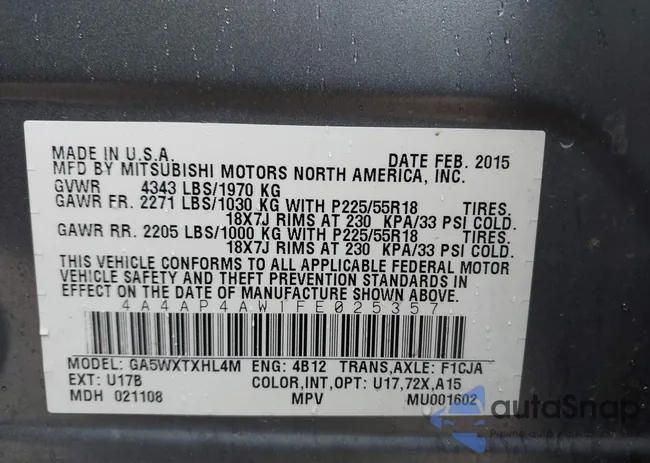 4A4AP4AW1FE025357: 43873658