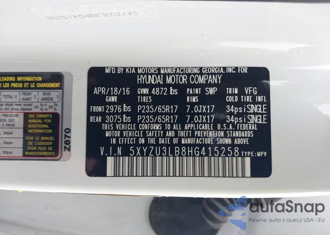 5XYVU3LB8HG415258: 43875420