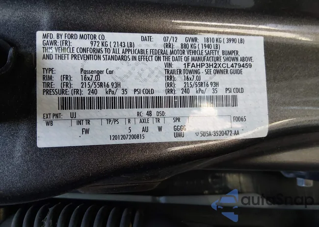 1FAHP3H2XCL479459: 43875464