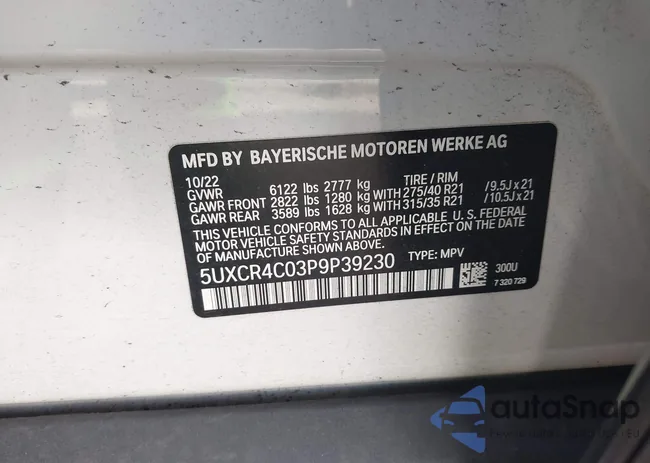 5UXCR4C03P9P39230: 43874520