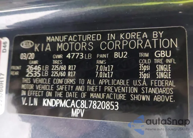 KNDPMCAC8L7820853: 43874826