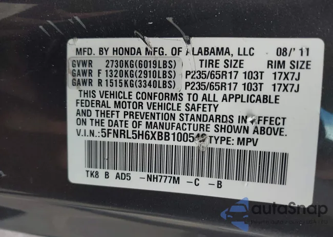 5FNRL5H6XBB100549: 43876062