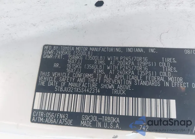 5TBJU321X5S442314: 43876134