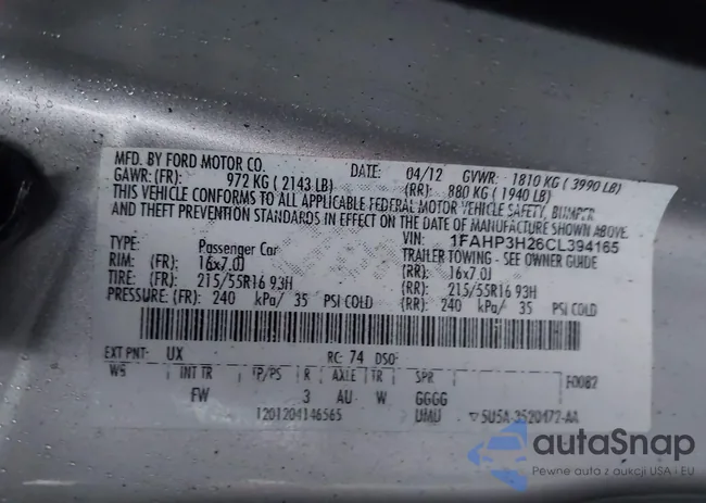 1FAHP3H26CL394165: 43876269