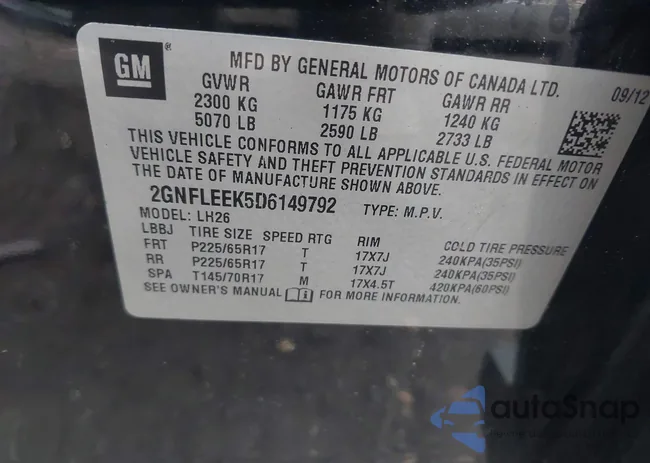 2GNFLEEK5D6149792: 43876314