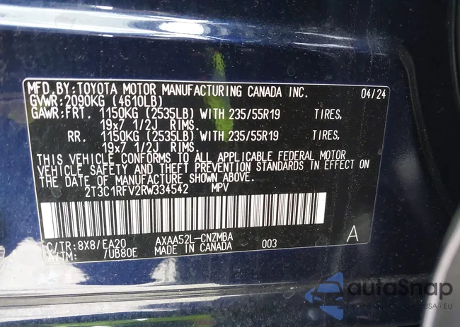 2T3C1RFV2RW334542: 43875679