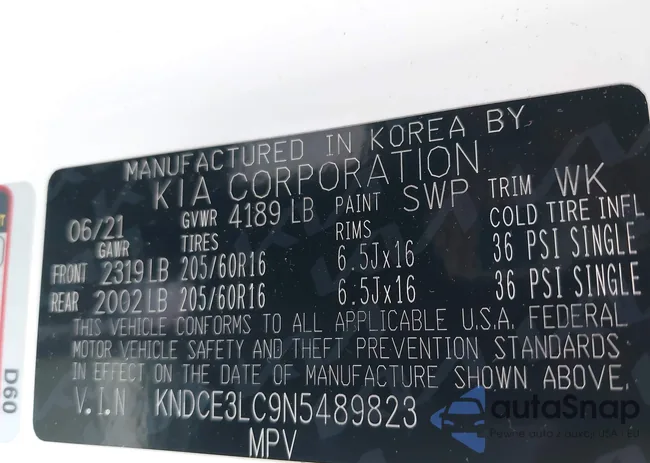 KNDCE3LC9N5489823: 43875685