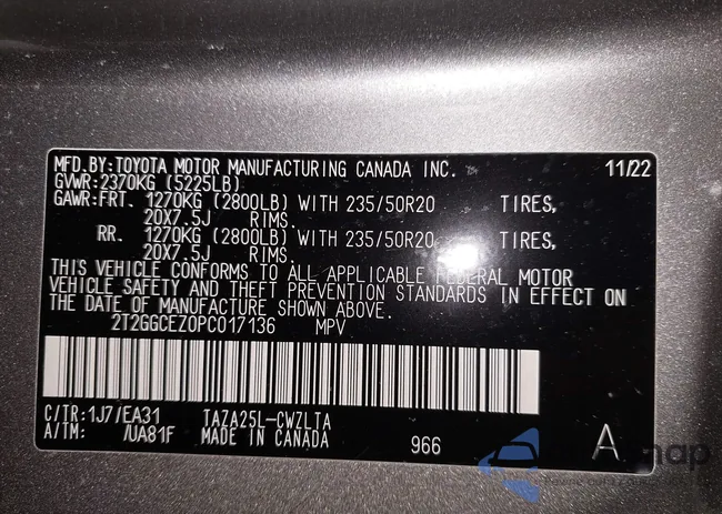 2T2GGCEZ0PC017136: 43877275