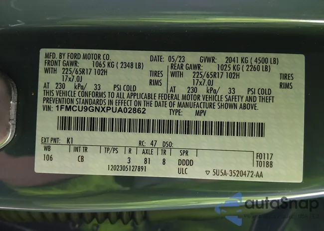 1FMCU9GNXPUA02862: 43877435