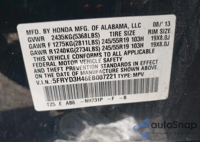 5FRYD3H46EB007221: 43876574