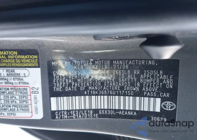 4T1BK36B76U117150: 43876789