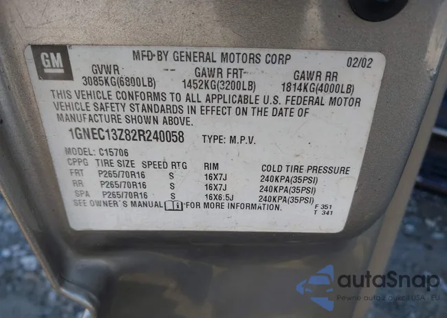 1GNEC13Z82R240058: 43876829