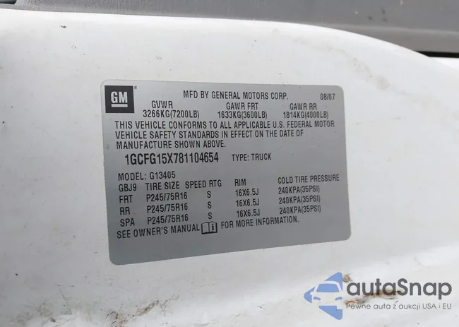 1GCFG15X781104654: 43877934