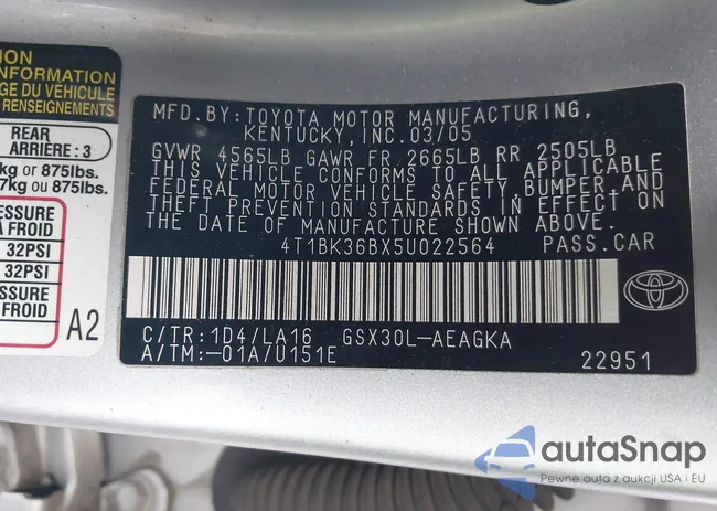 4T1BK36BX5U022564: 43878089