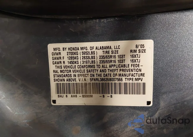 5FNRL38626B007566: 43878175