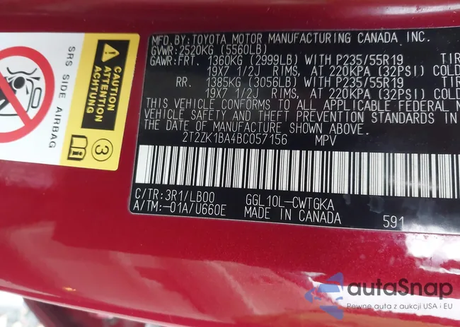 2T2ZK1BA4BC057156: 43878236