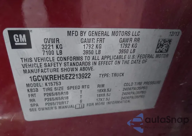 1GCVKREH5EZ213922: 43877685