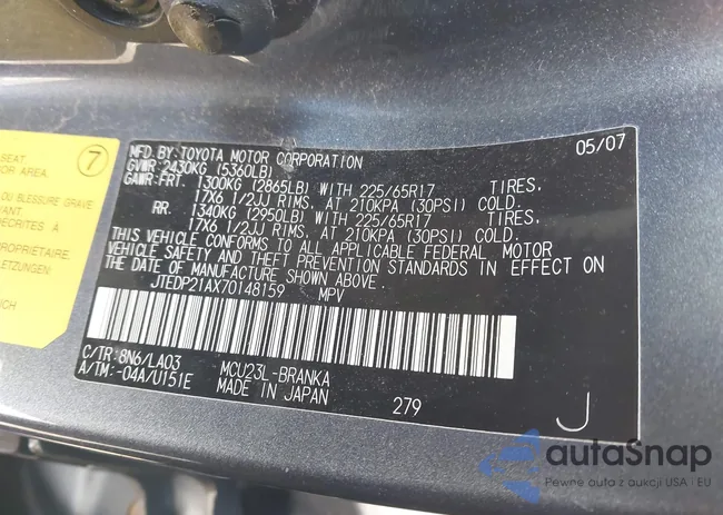 JTEDP21AX70148159: 43877832