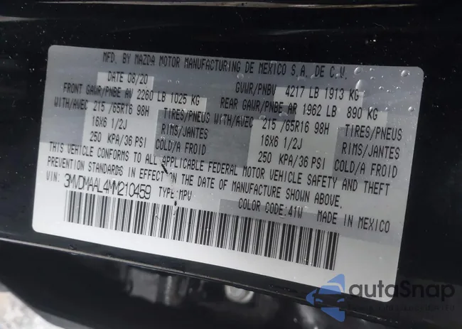 3MVDMAAL4MM210459: 43878554