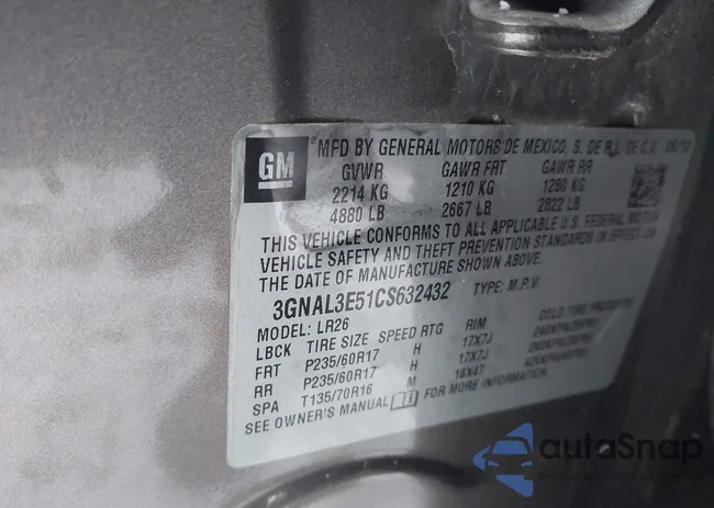 3GNAL3E51CS632432: 43880162