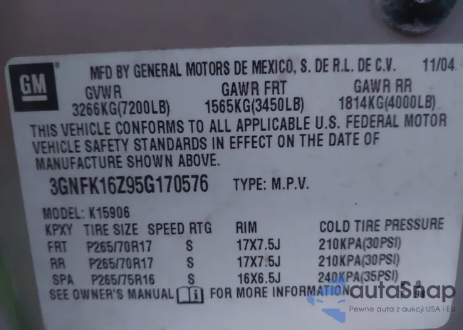 3GNFK16Z95G170576: 43880450