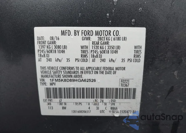 1FM5K8D89HGA62526: 43880456