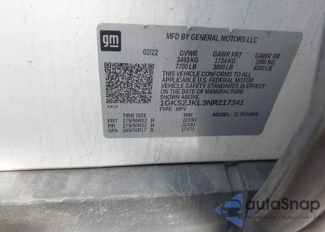 1GKS2JKL3NR217341: 43880511