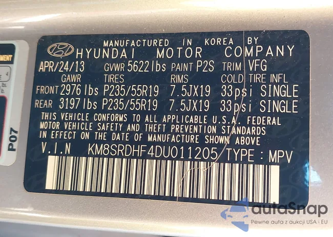 KM8SRDHF4DU011205: 43880698