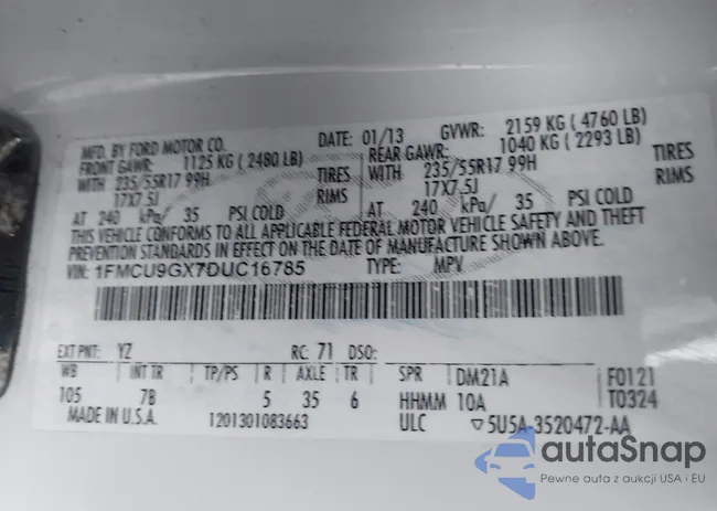 1FMCU9GX7DUC16785: 43880720