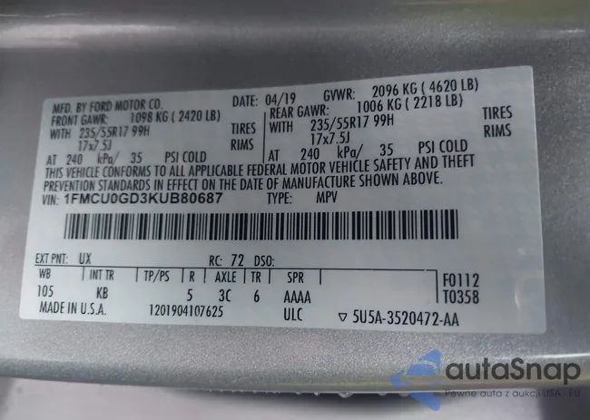 1FMCU0GD3KUB80687: 43882175