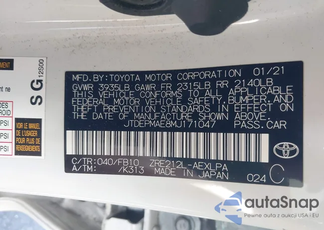 JTDEPMAE8MJ171047: 43881685