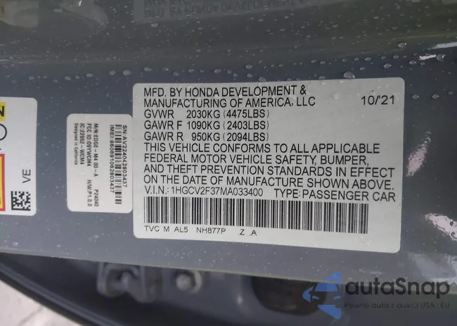 1HGCV2F37MA033400: 43883658