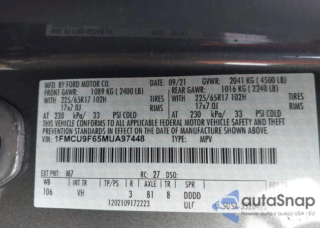 1FMCU9F65MUA97448: 43885059