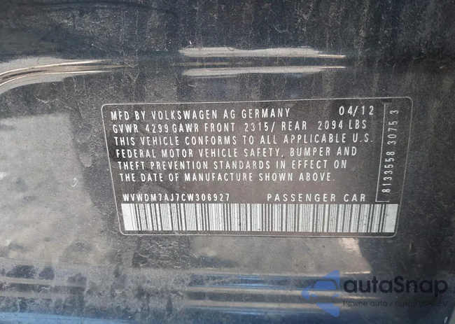 WVWDM7AJ7CW306927: 43885209