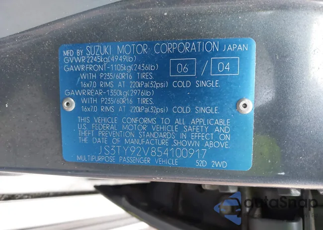 JS3TY92V854100917: 43885443