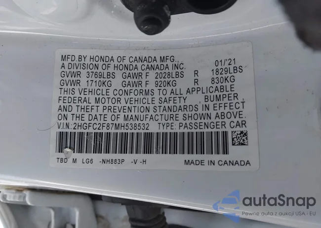 2HGFC2F87MH538532: 43884459