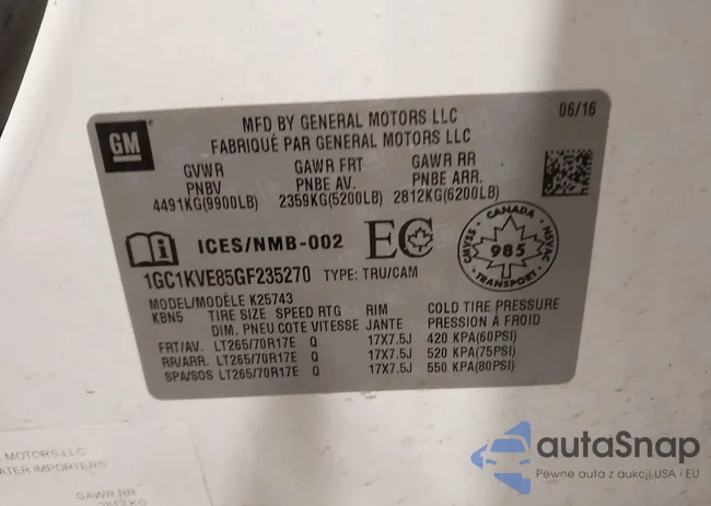 1GC1KVE85GF235270: 43885884