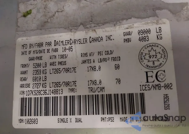 1D7KS28C36J148813: 43886250